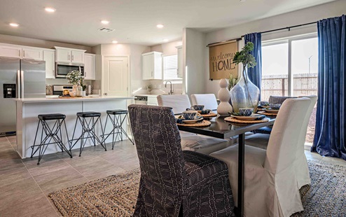 Open concept kitchen and dining space