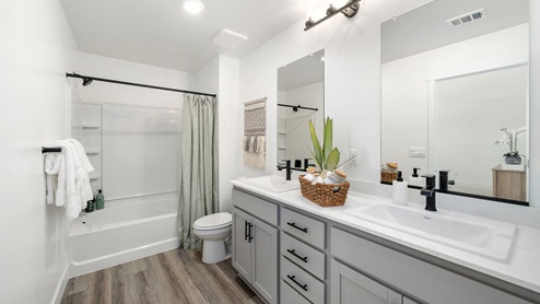 Sparrow dual vanity sink in primary bathroom