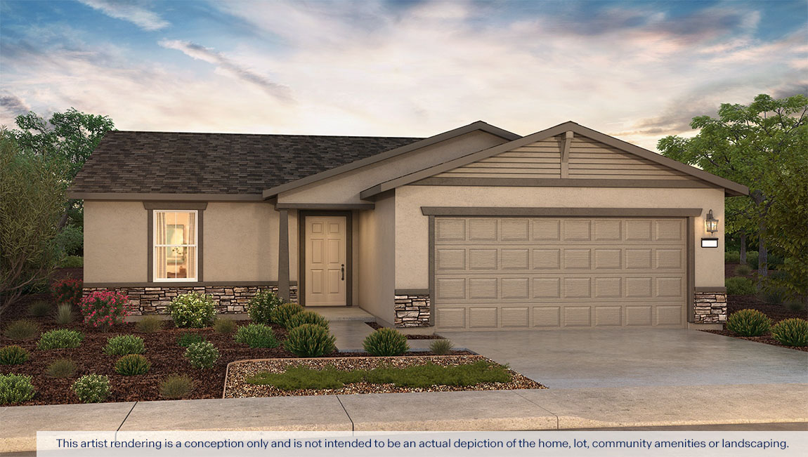 Exterior rendering of a one story Craftsman style home.