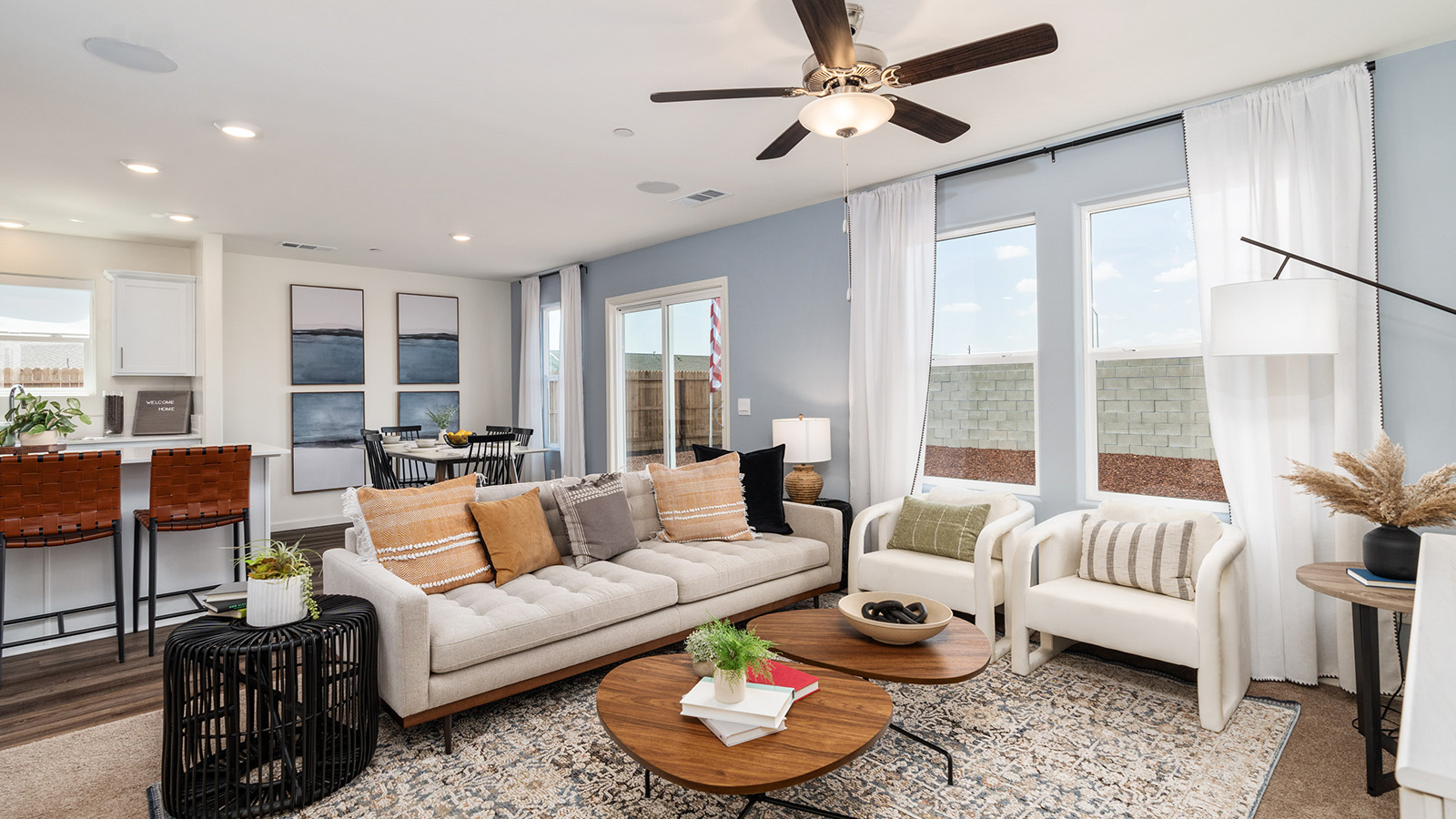 living room and dining