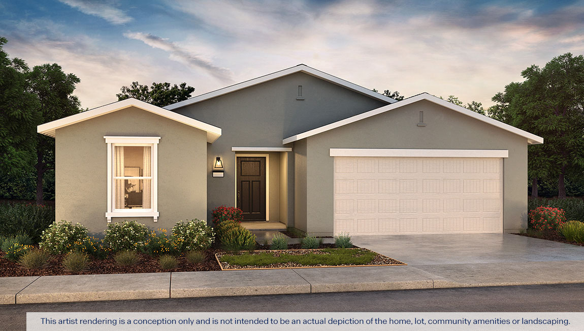 Exterior rendering of a one story Americana style home.