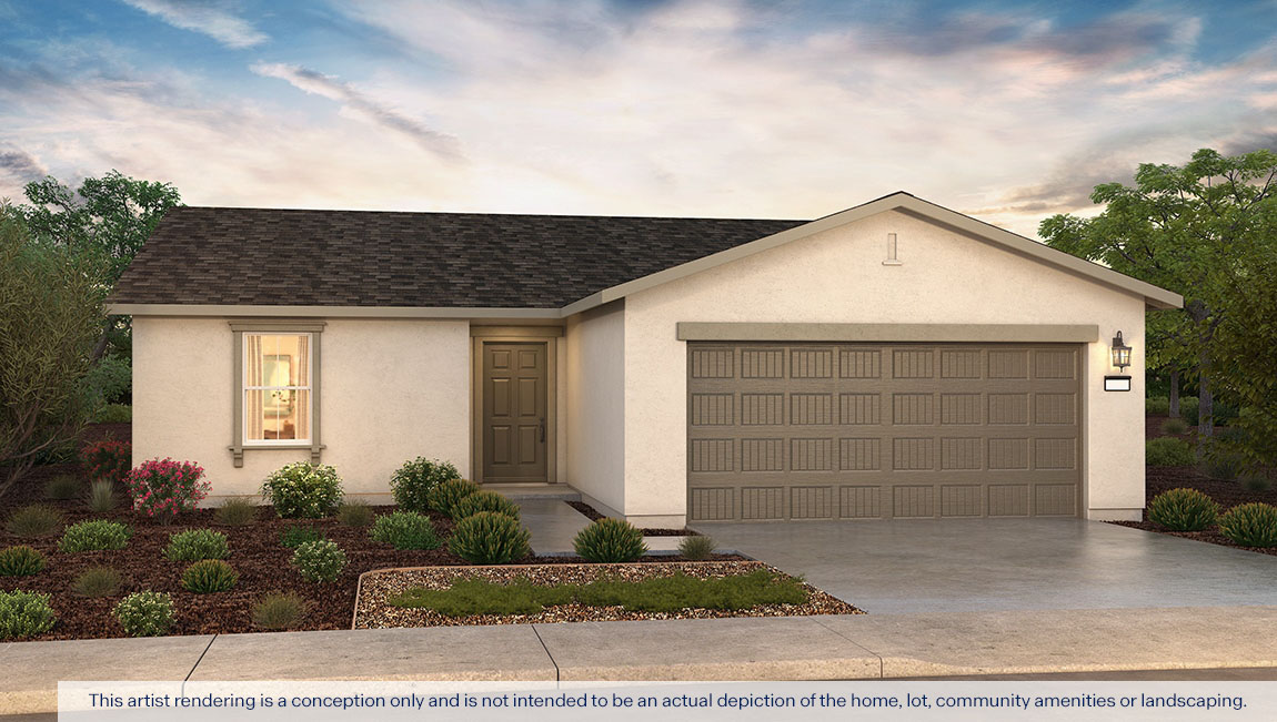 Exterior rendering of a one story Americana style home.