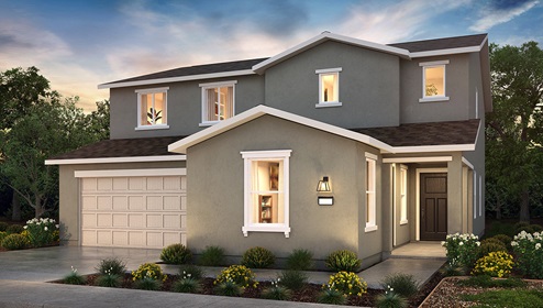 Exterior rendering of two-story Americana style home with a two-car garage.