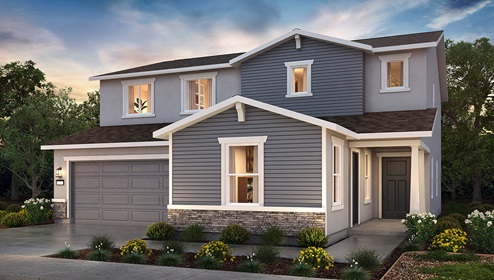 Exterior rendering of two-story Craftsman style home with a two-car garage.