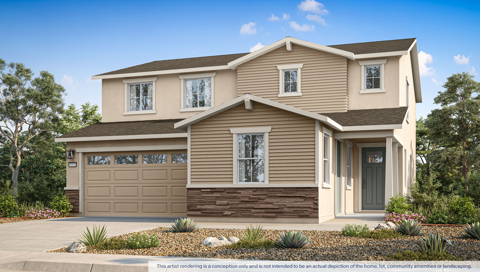 Exterior rendering of a two story Craftsman style home.