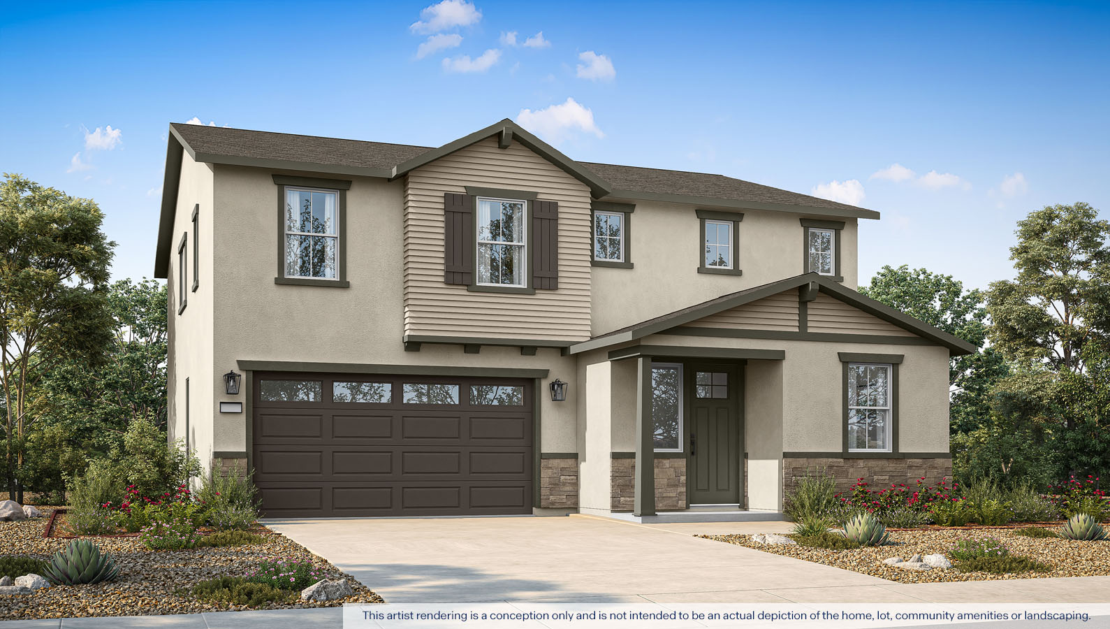 Exterior rendering of a two story Craftsman style home.