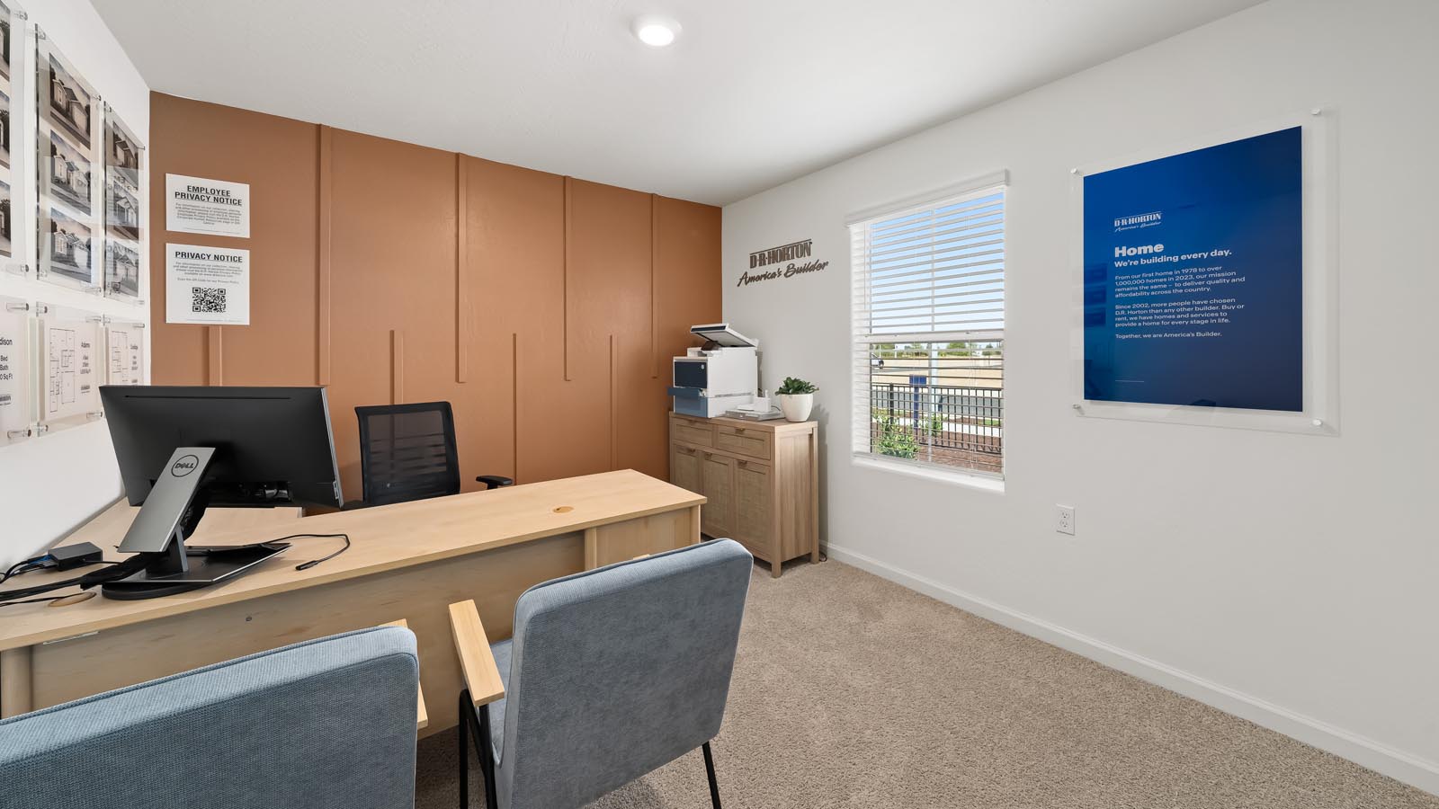 home office with desk and seating