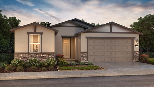 exterior rendering of a craftsman style single story home with 2 car garage