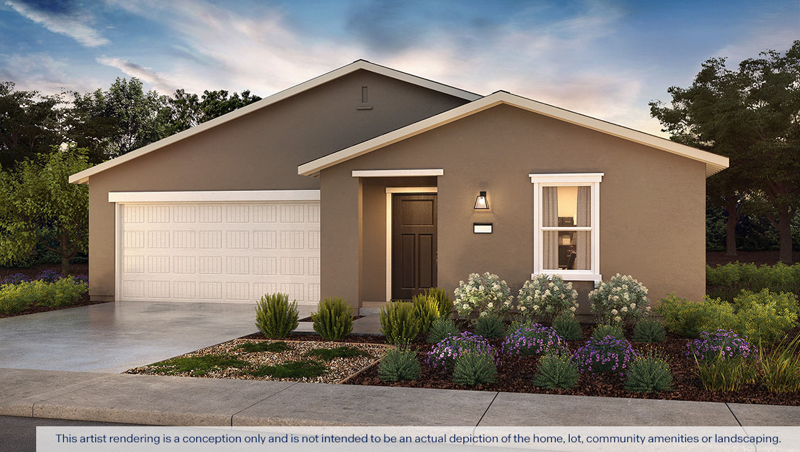 Exterior rendering of a one story Americana style home.