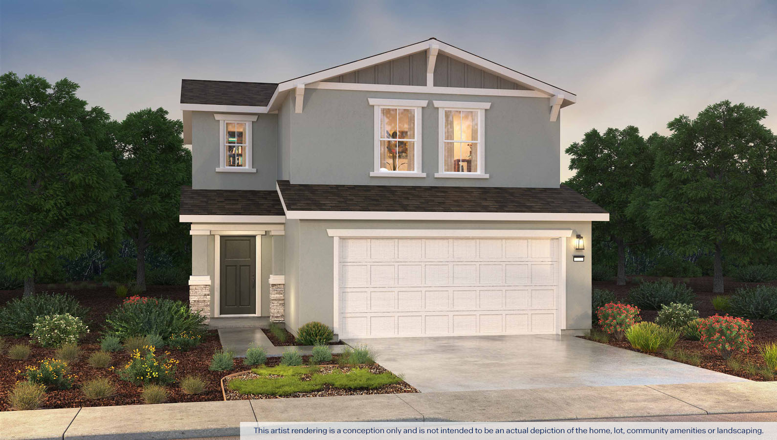 Exterior rendering of a two story Craftsman style home.