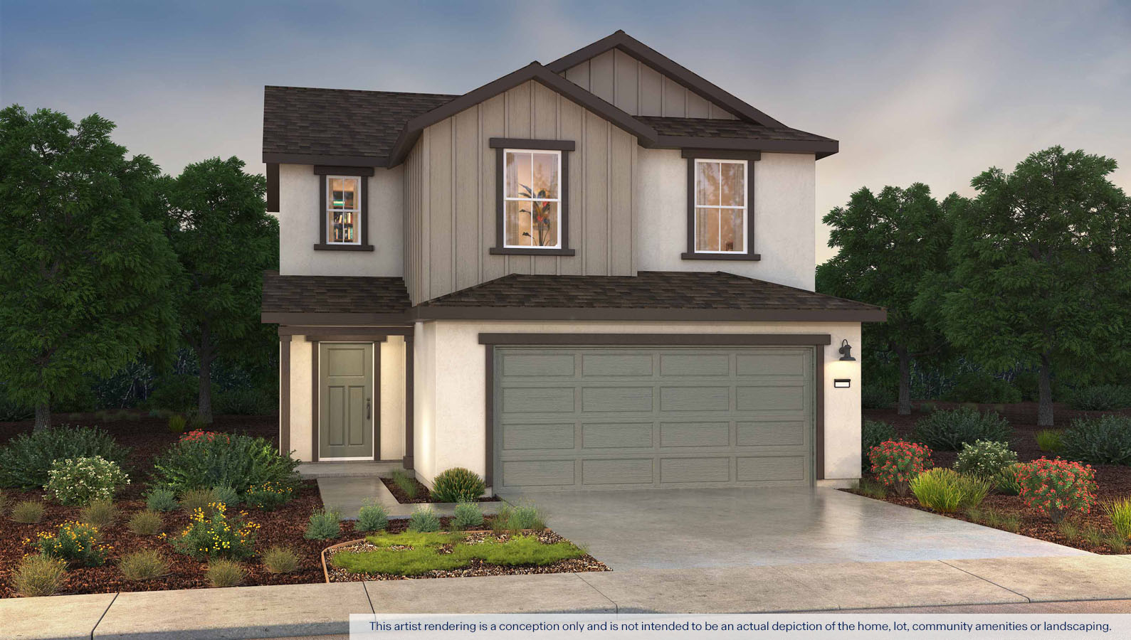 Exterior rendering of two story farmhouse style home