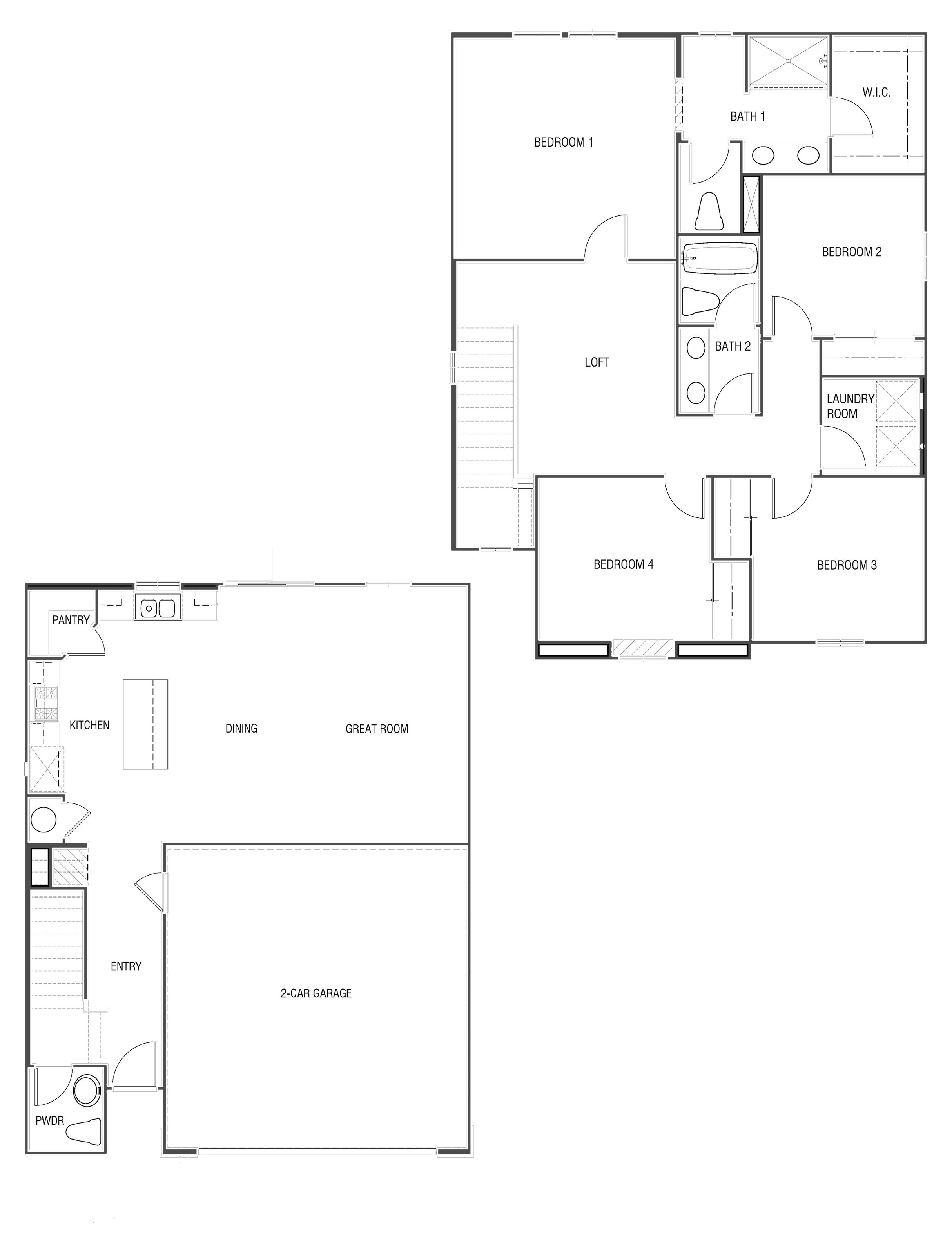 Line drawing of a 1,775 square foot floorplan