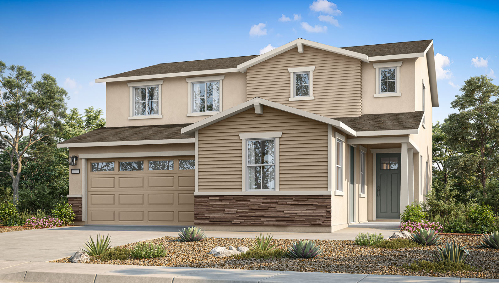 Exterior rendering of a two story Craftsman style home.
