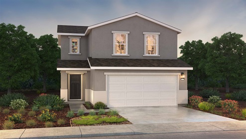 Americana style exterior rendering of a two story home with 2 car garage