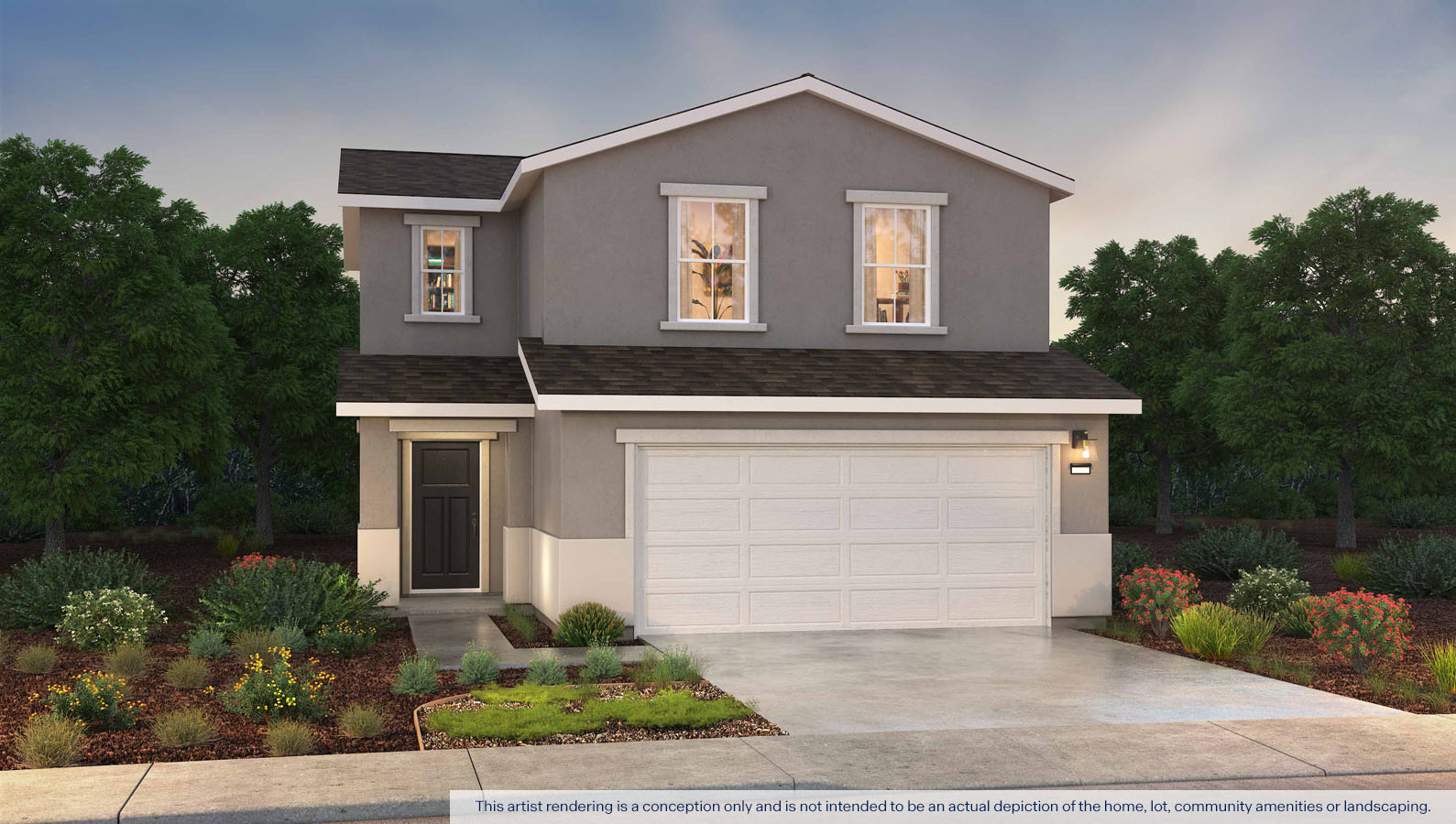 Exterior rendering of a two story Americana style home.