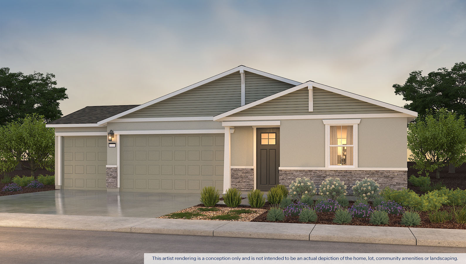 craftsman rendering of the oriole plan with 3 car garage