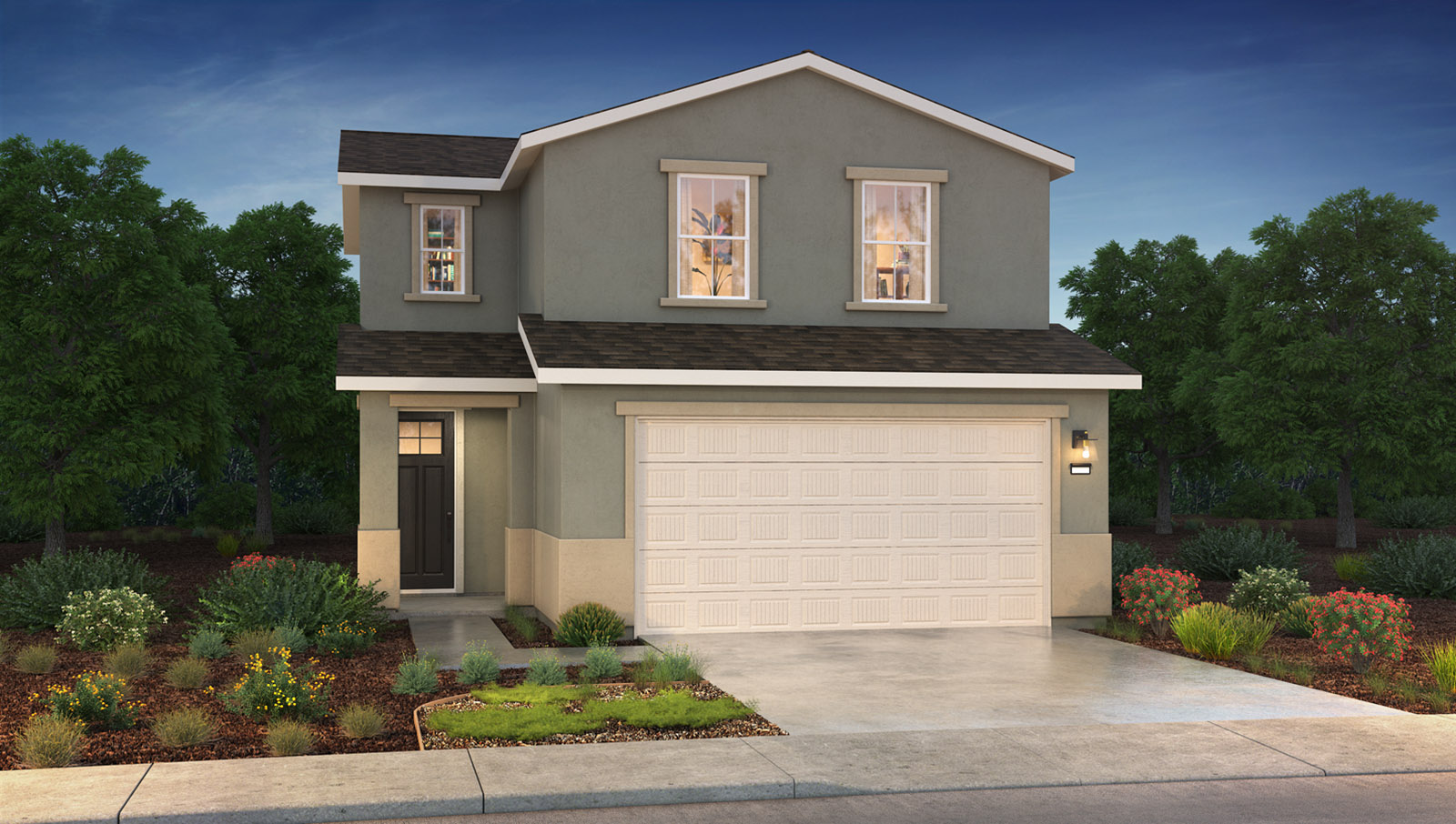 Exterior rendering of two story Americana style home