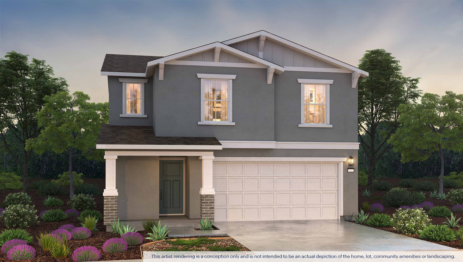 Exterior rendering of a two story Craftsman style home.