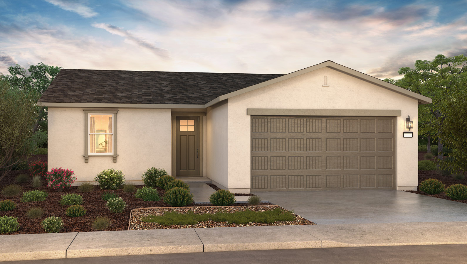 Exterior rendering of one story Americana style home