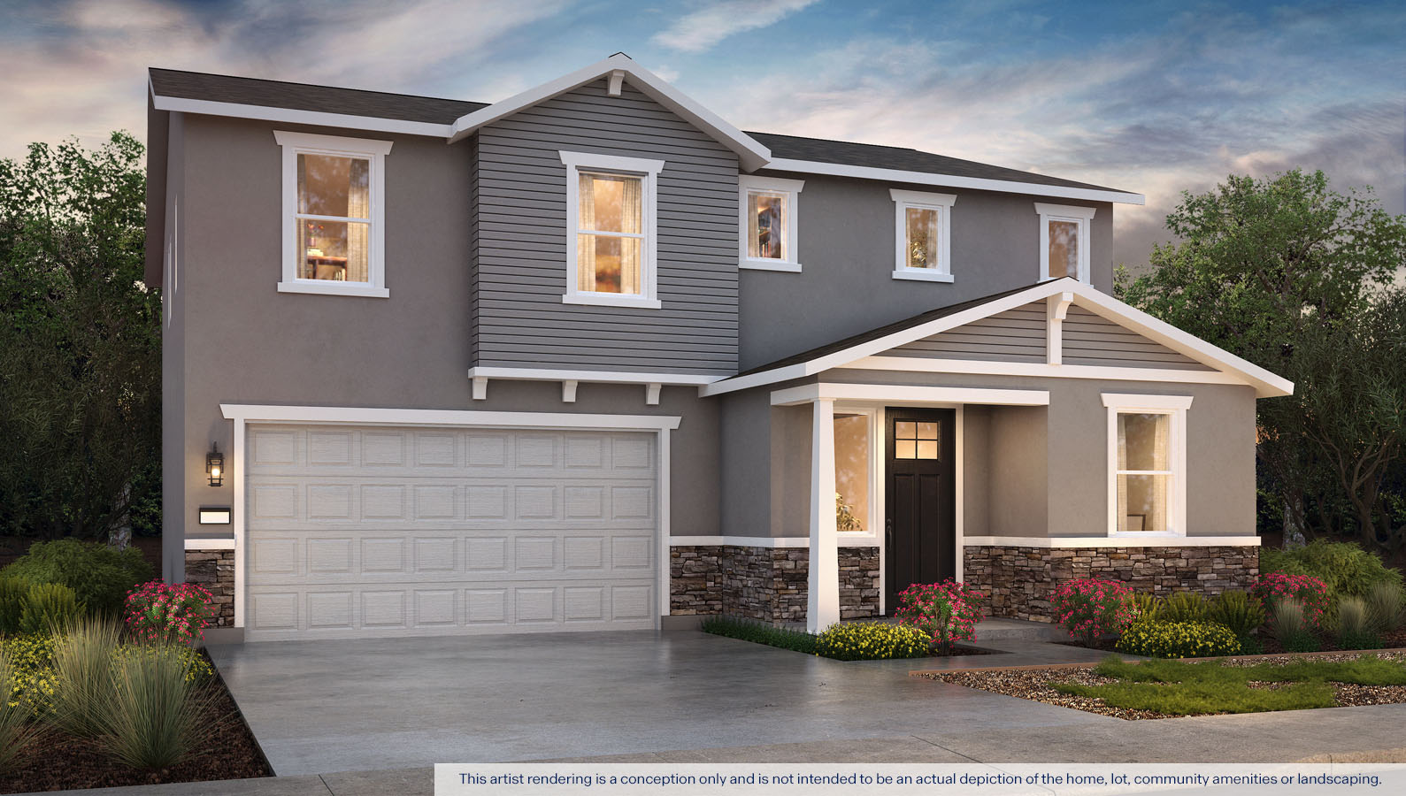 Exterior rendering of two story Craftsman style home