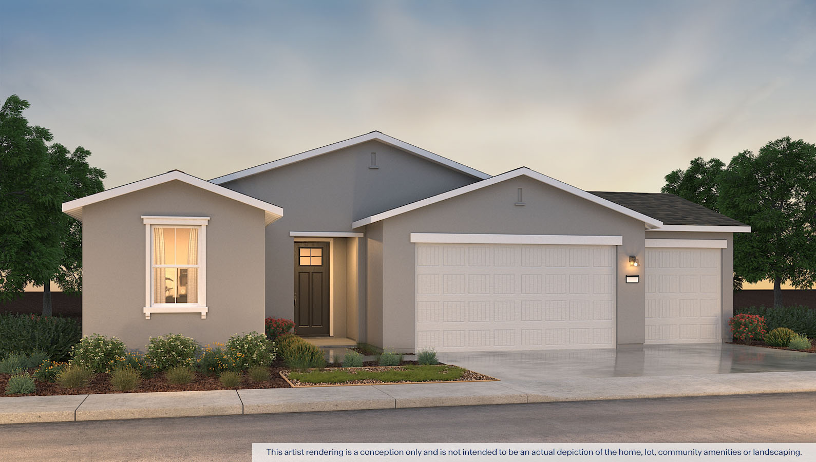 Exterior rendering of one story Americana style home