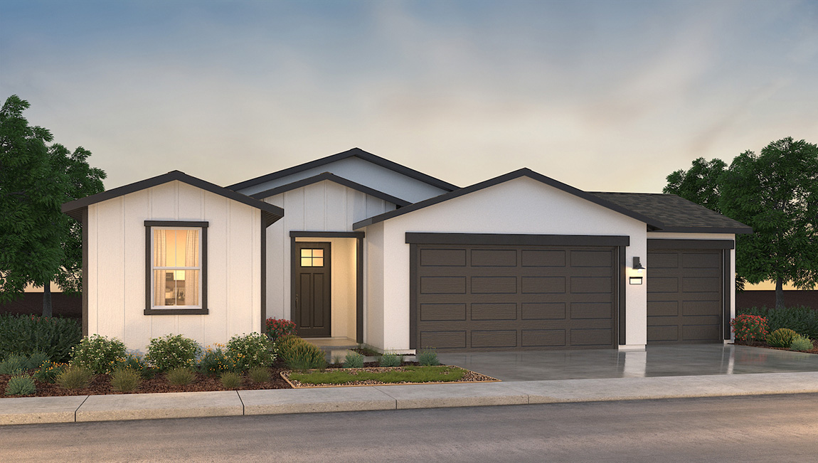 Exterior rendering of one story Farmhouse style home