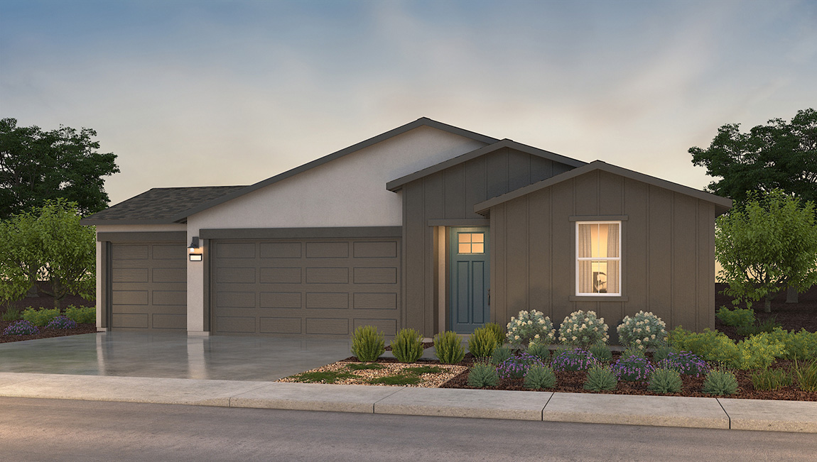 Exterior rendering of one story Farmhouse style home