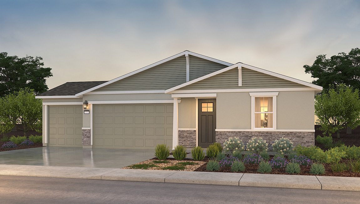 Exterior rendering of one story Craftsman style home