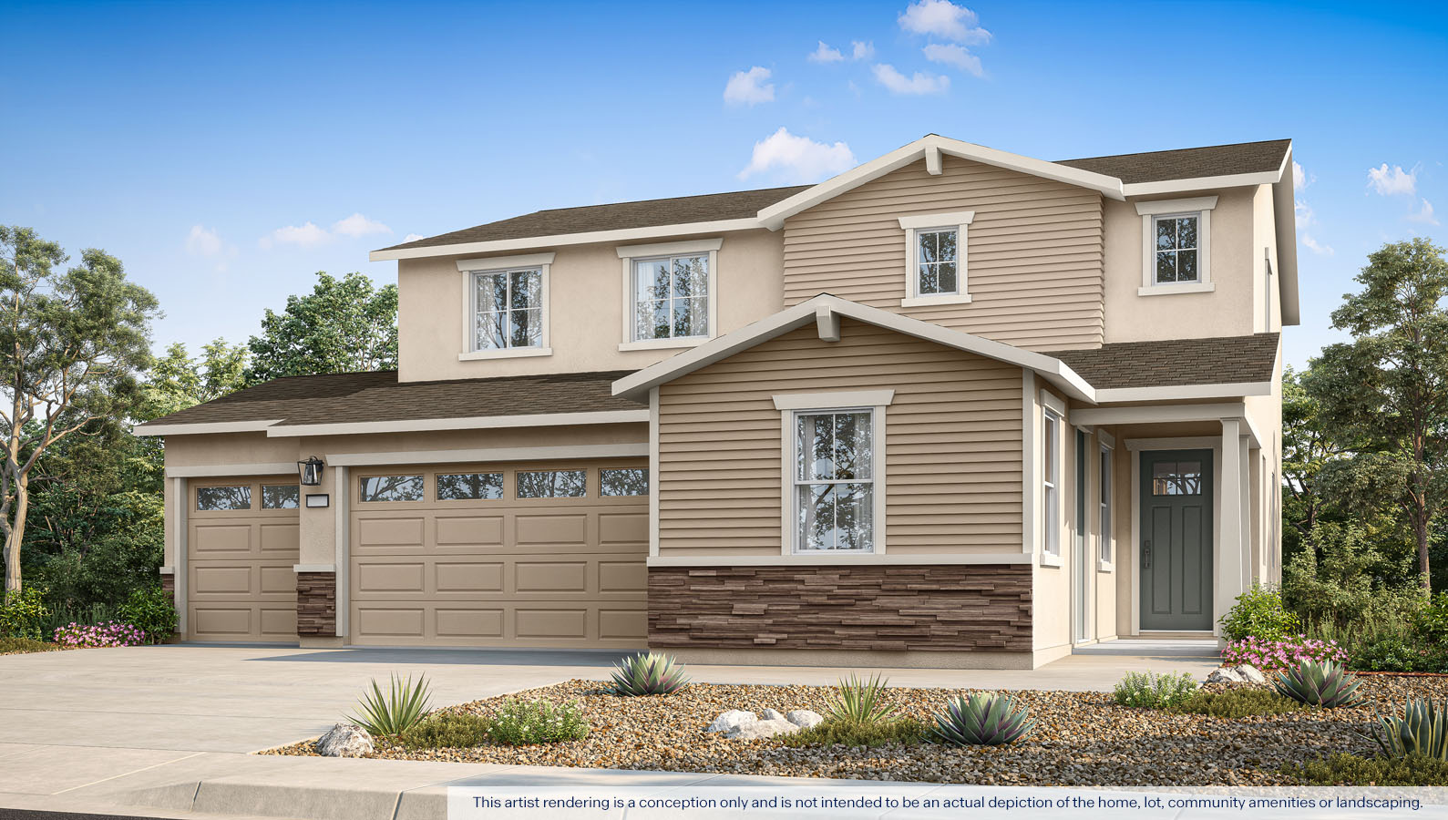 Exterior rendering of a two story Craftsman style home.