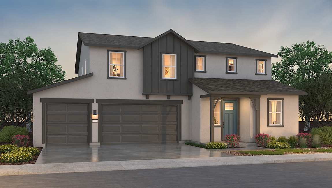 Exterior rendering of two story farmhouse style home