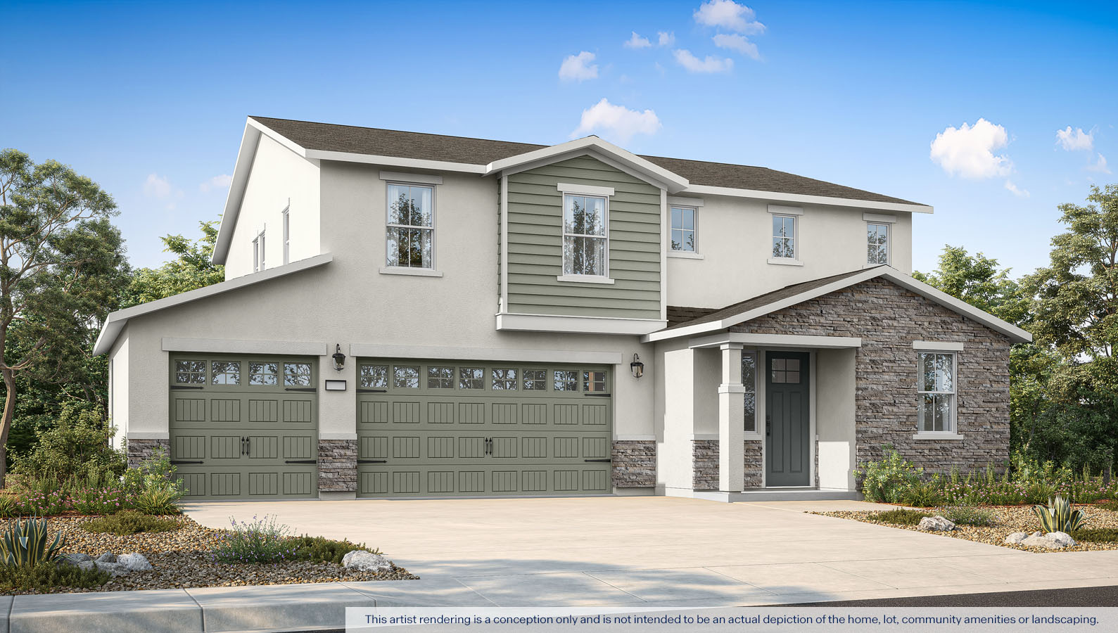 Exterior rendering of two story Cottage style home