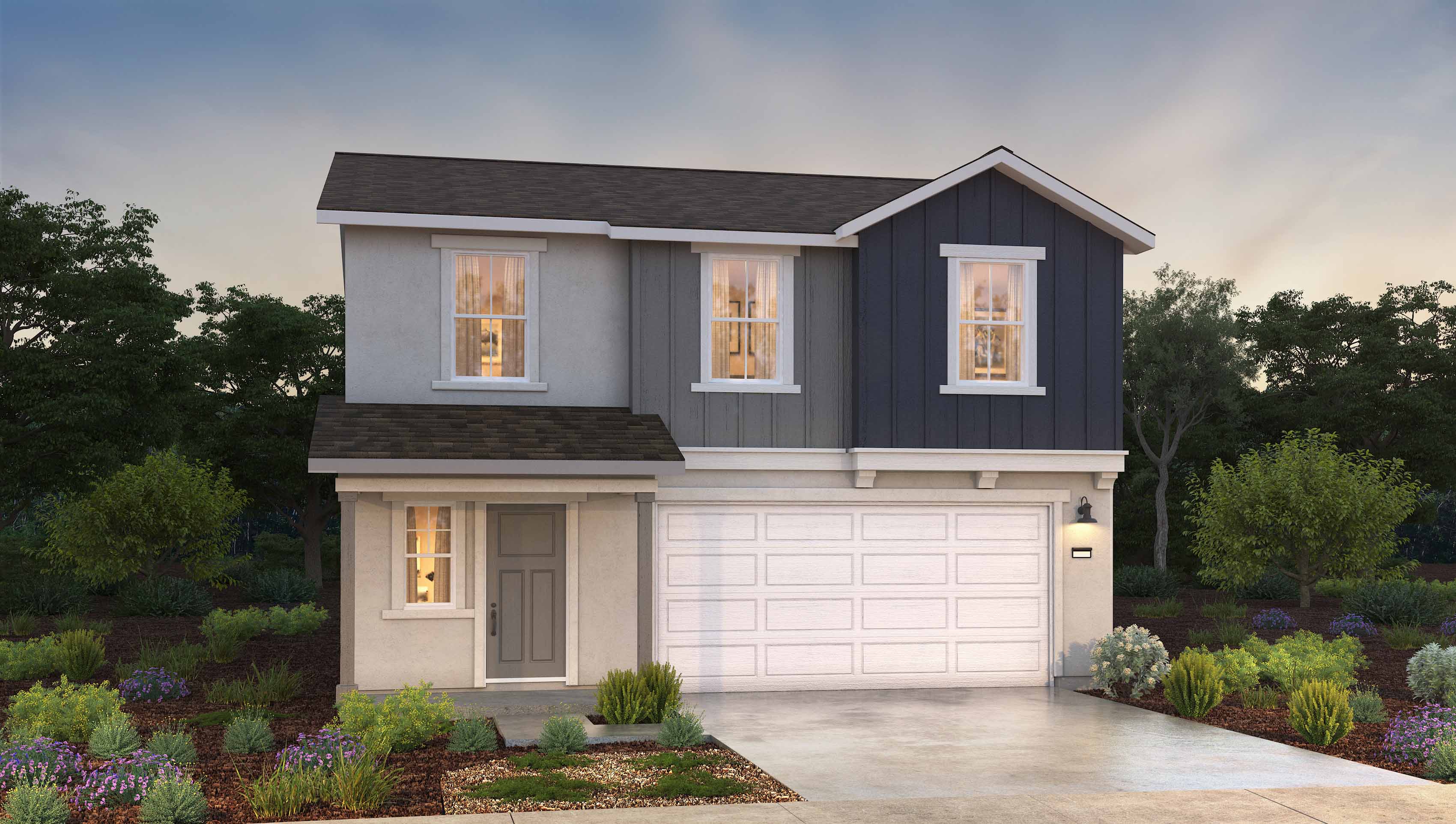 Exterior rendering of two story farmhouse style home