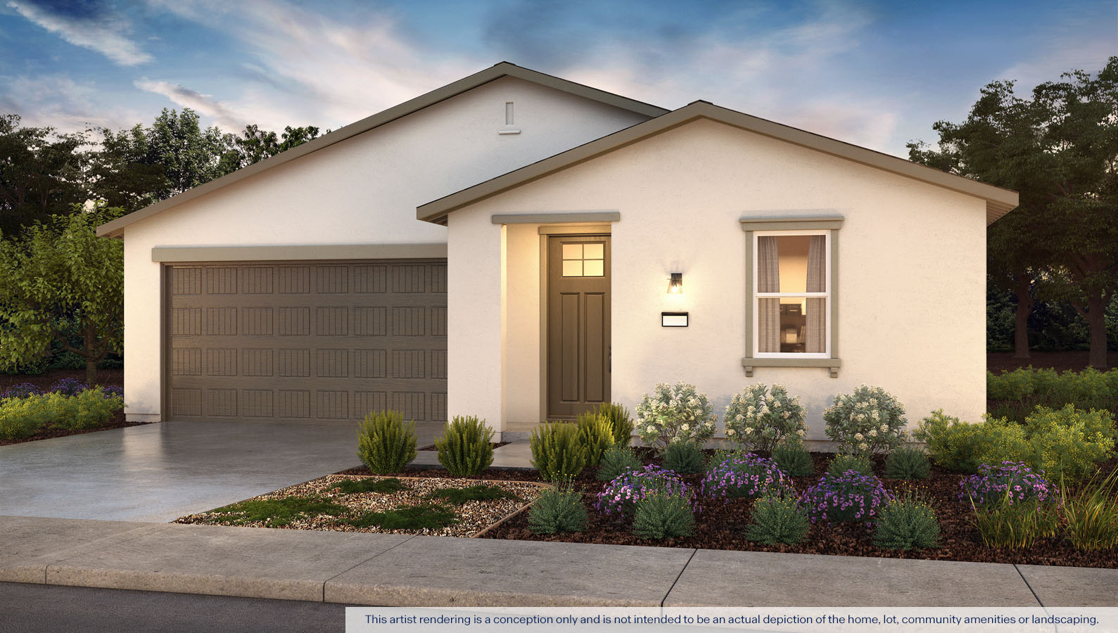 Exterior rendering of one story Americana style home