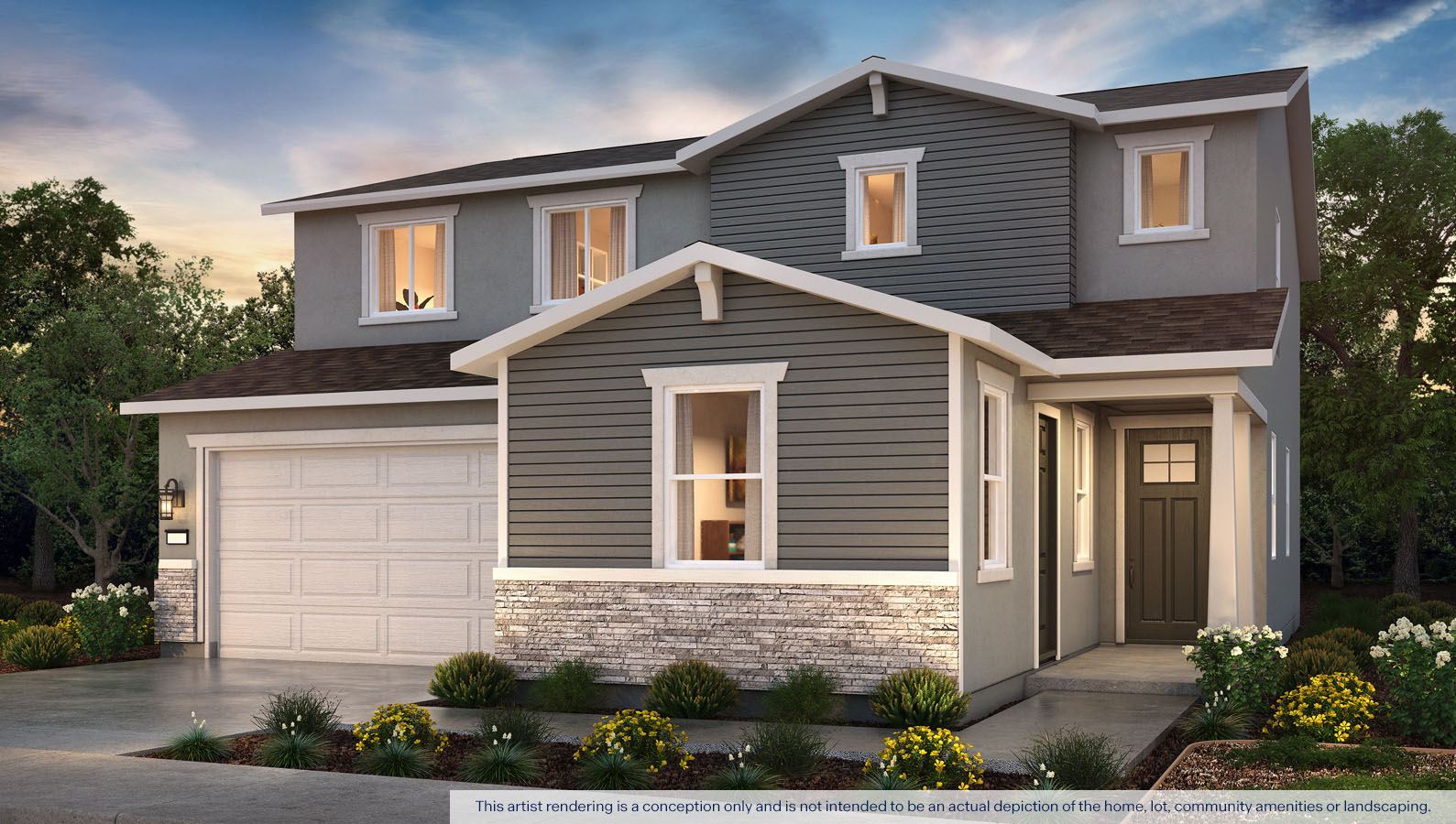 Exterior rendering of two story Craftsman style home