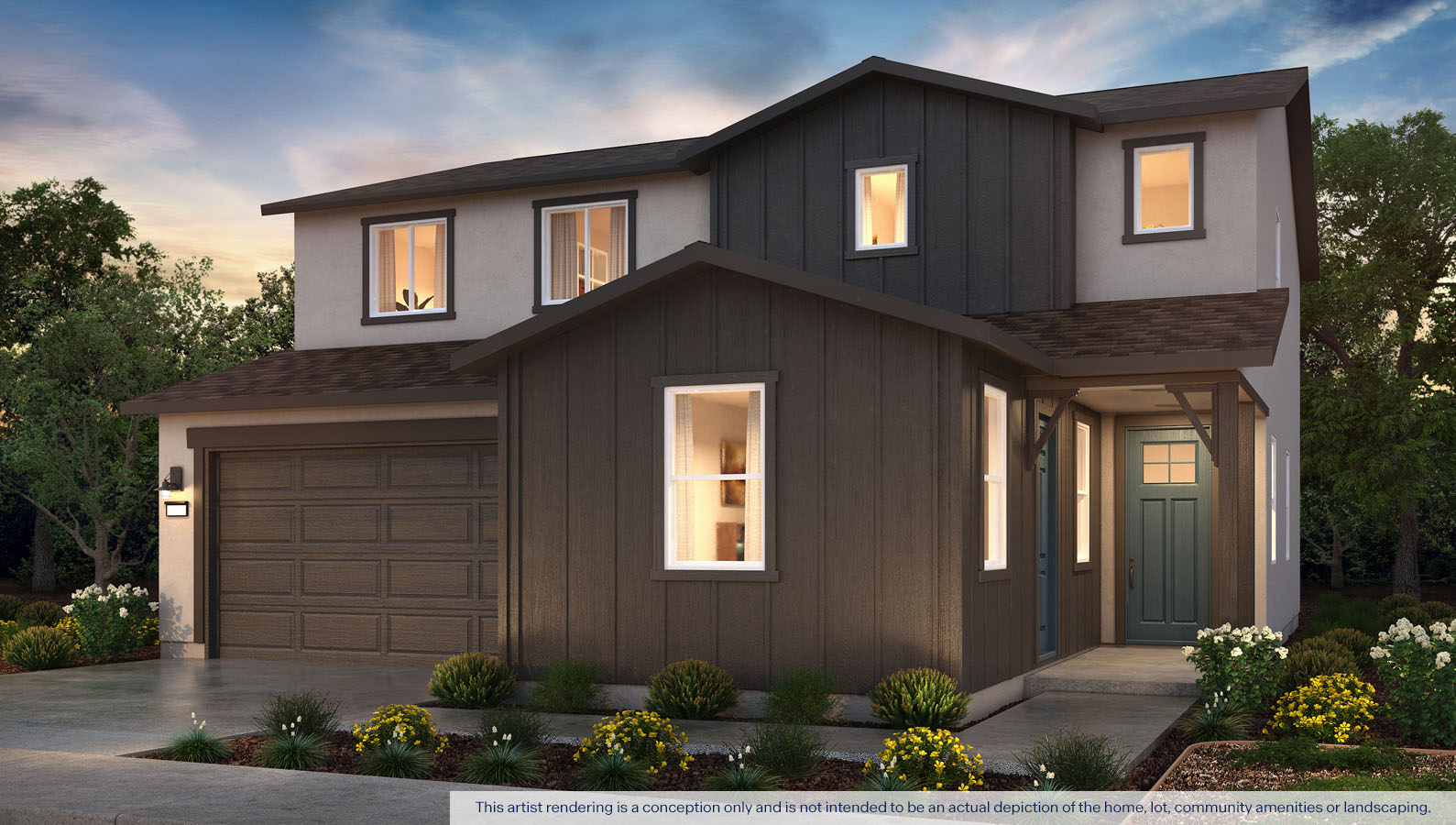 Exterior rendering of two story farmhouse style home