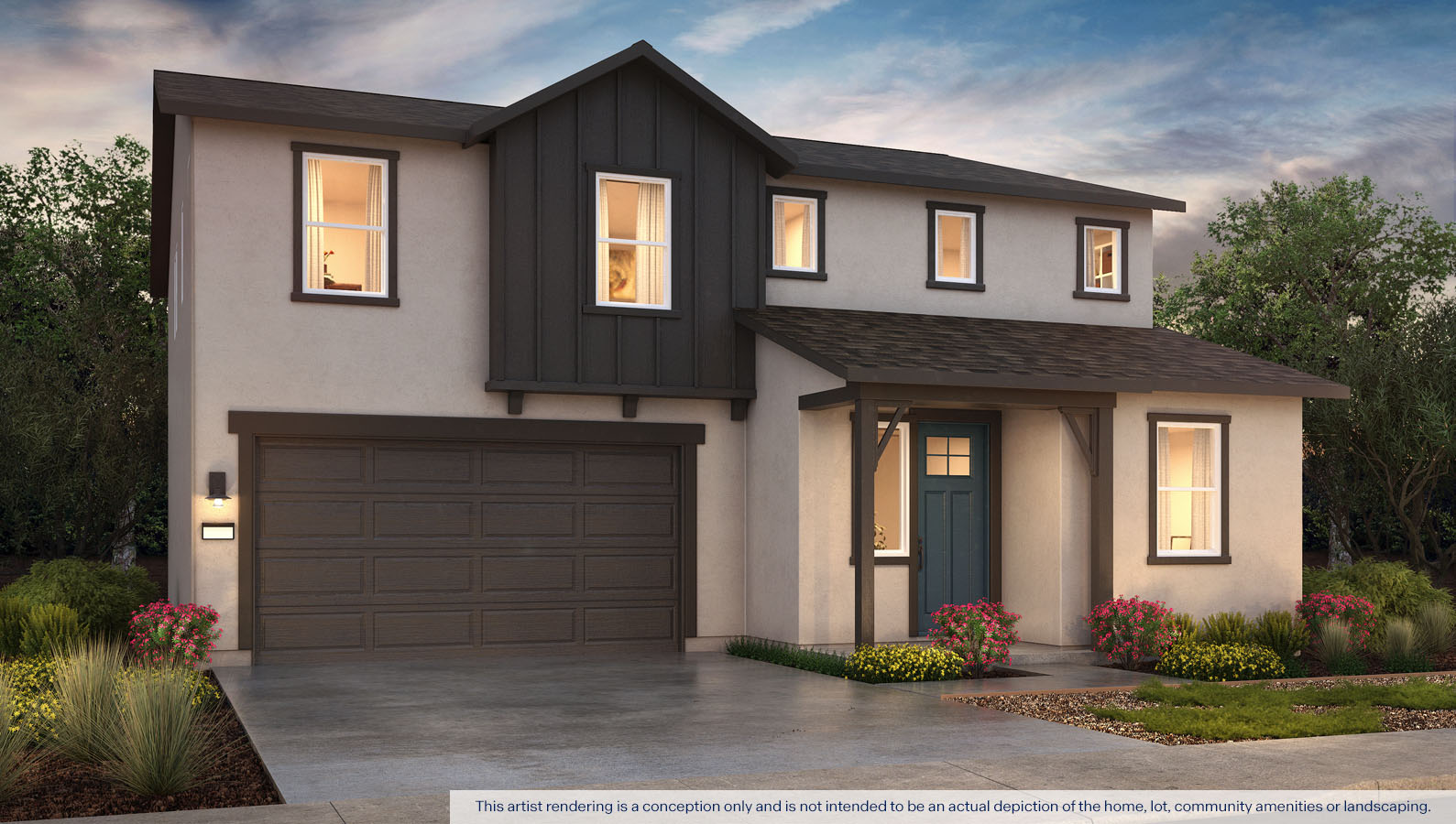 Exterior rendering of two story farmhouse style home