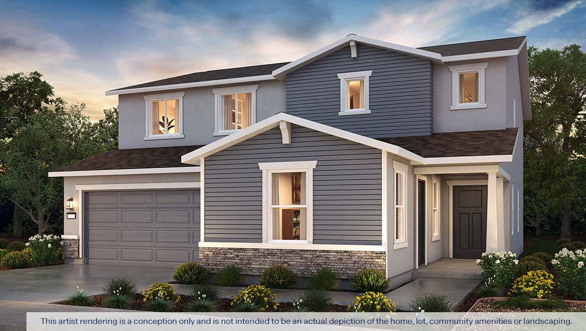 Exterior rendering of a two story Craftsman style home.