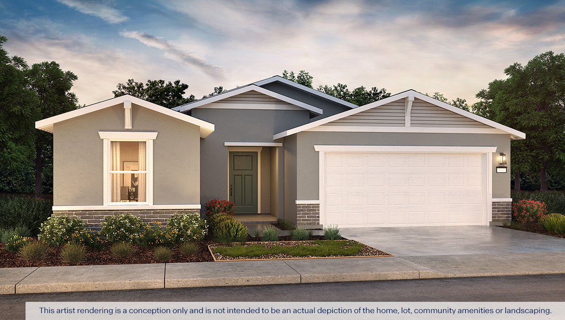 Exterior rendering of a one story Craftsman style home.