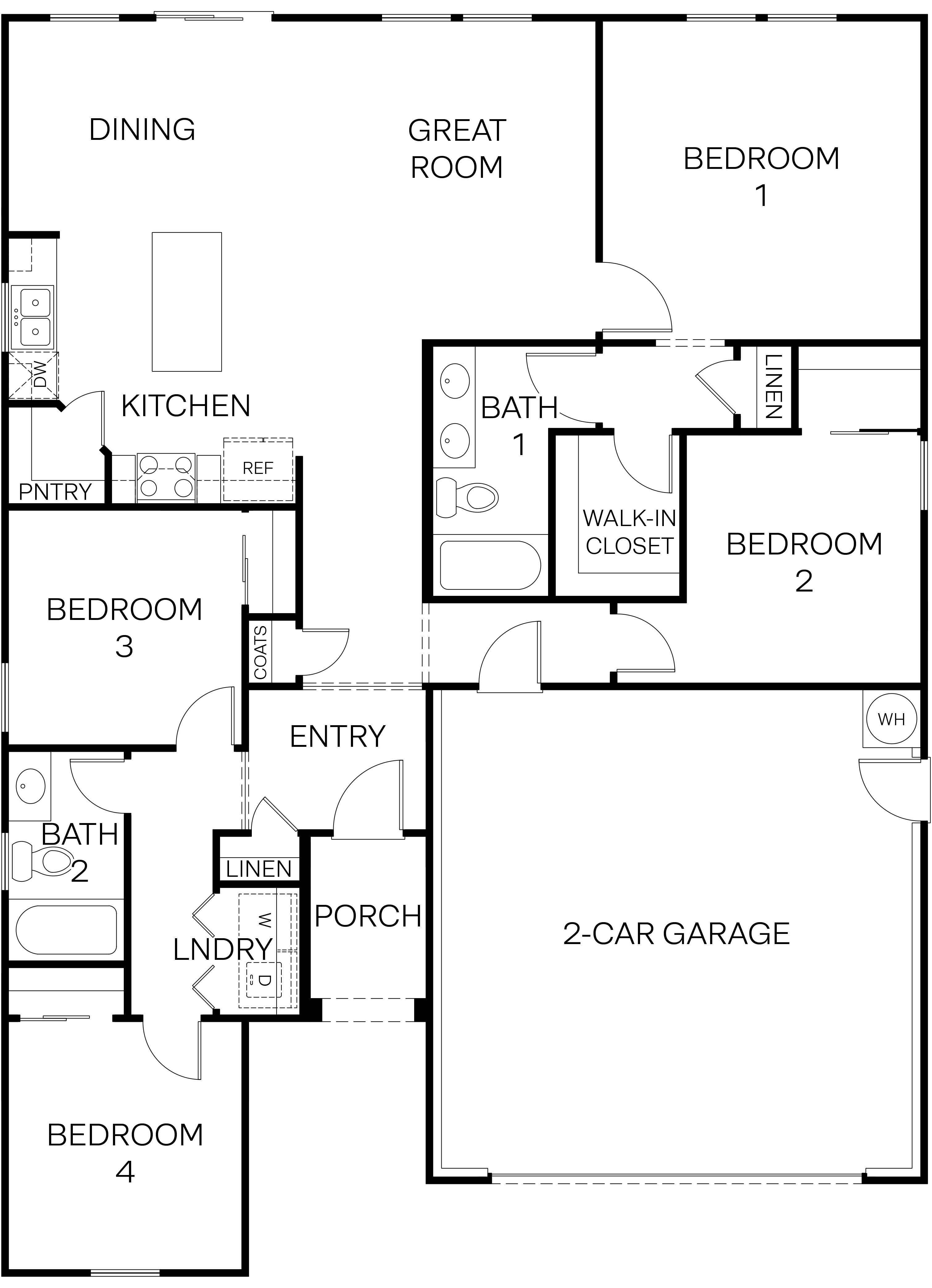 Line drawing of a 1,509 square foot floorplan