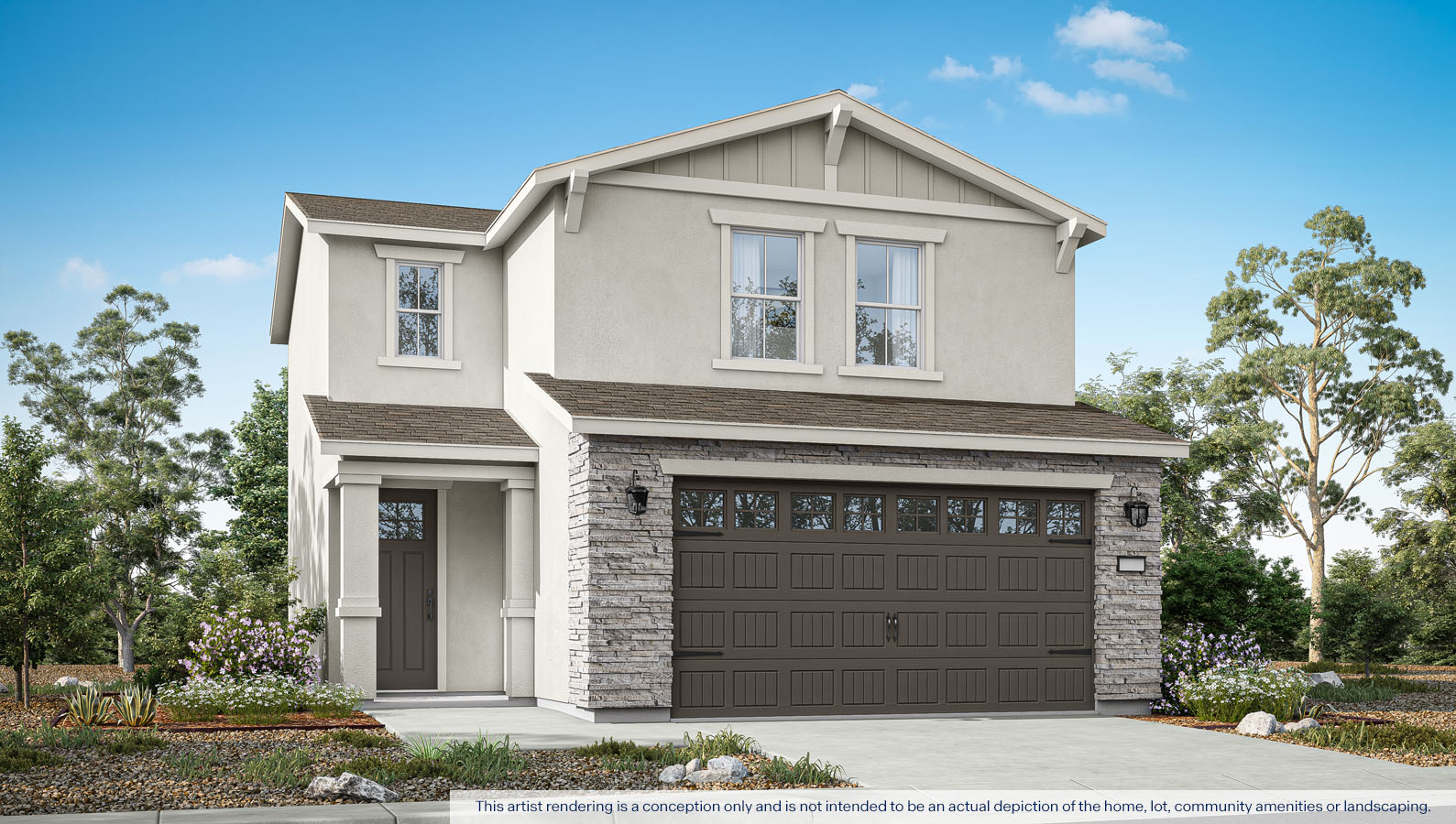 Exterior rendering of a two story Cottage style home.