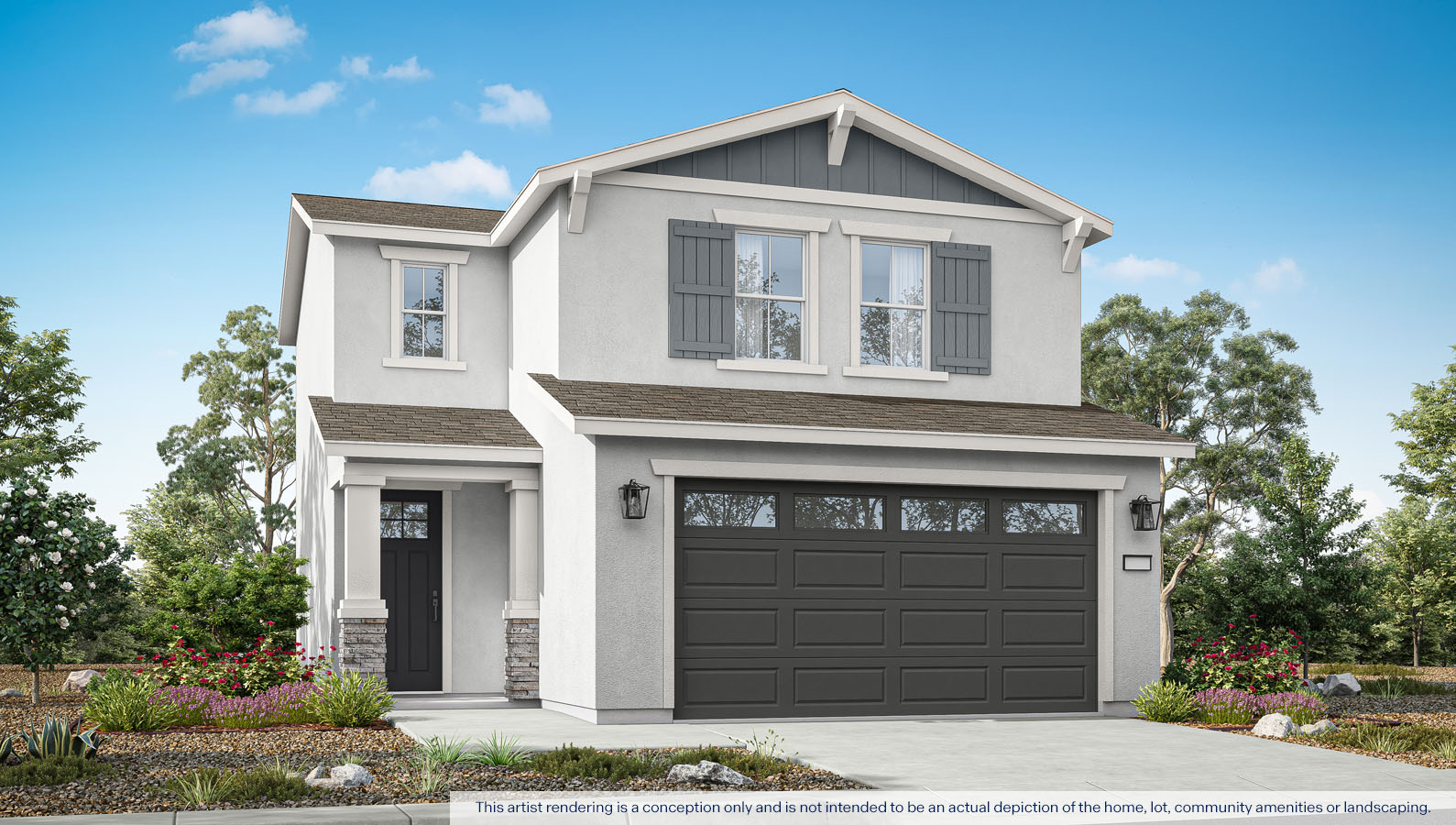 Exterior rendering of a two story Craftsman style home.