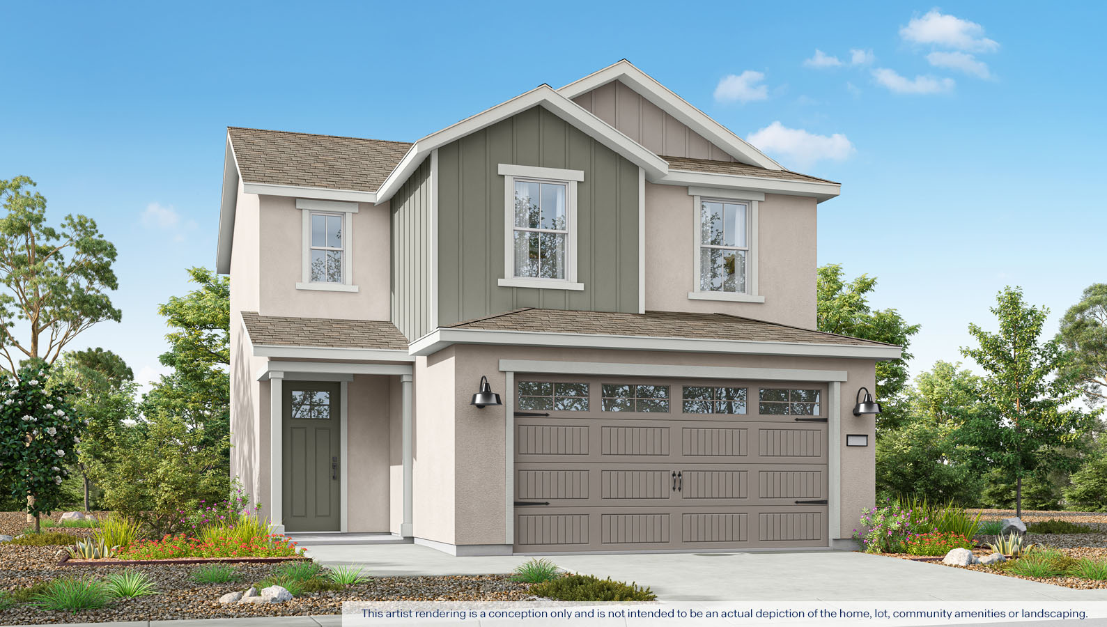 Exterior farmhouse-style rendering of the two-story Ashford plan