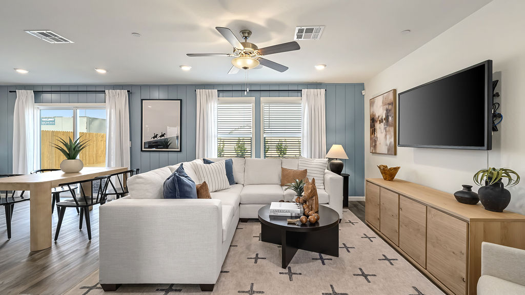 Living room with light sectional.