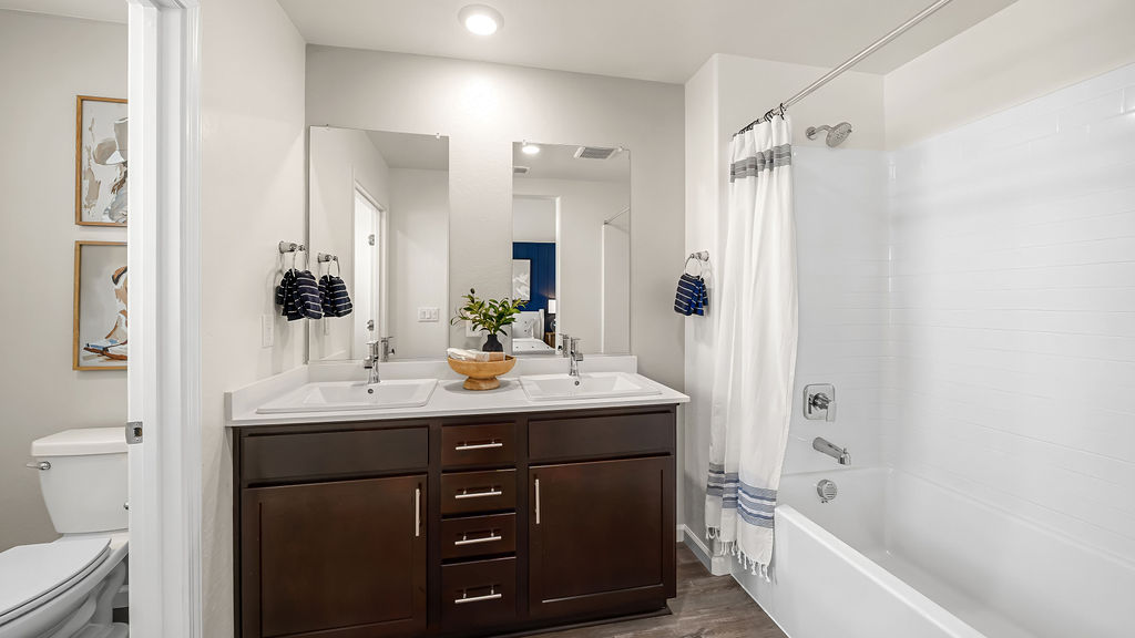 Primary bathroom with double sink.