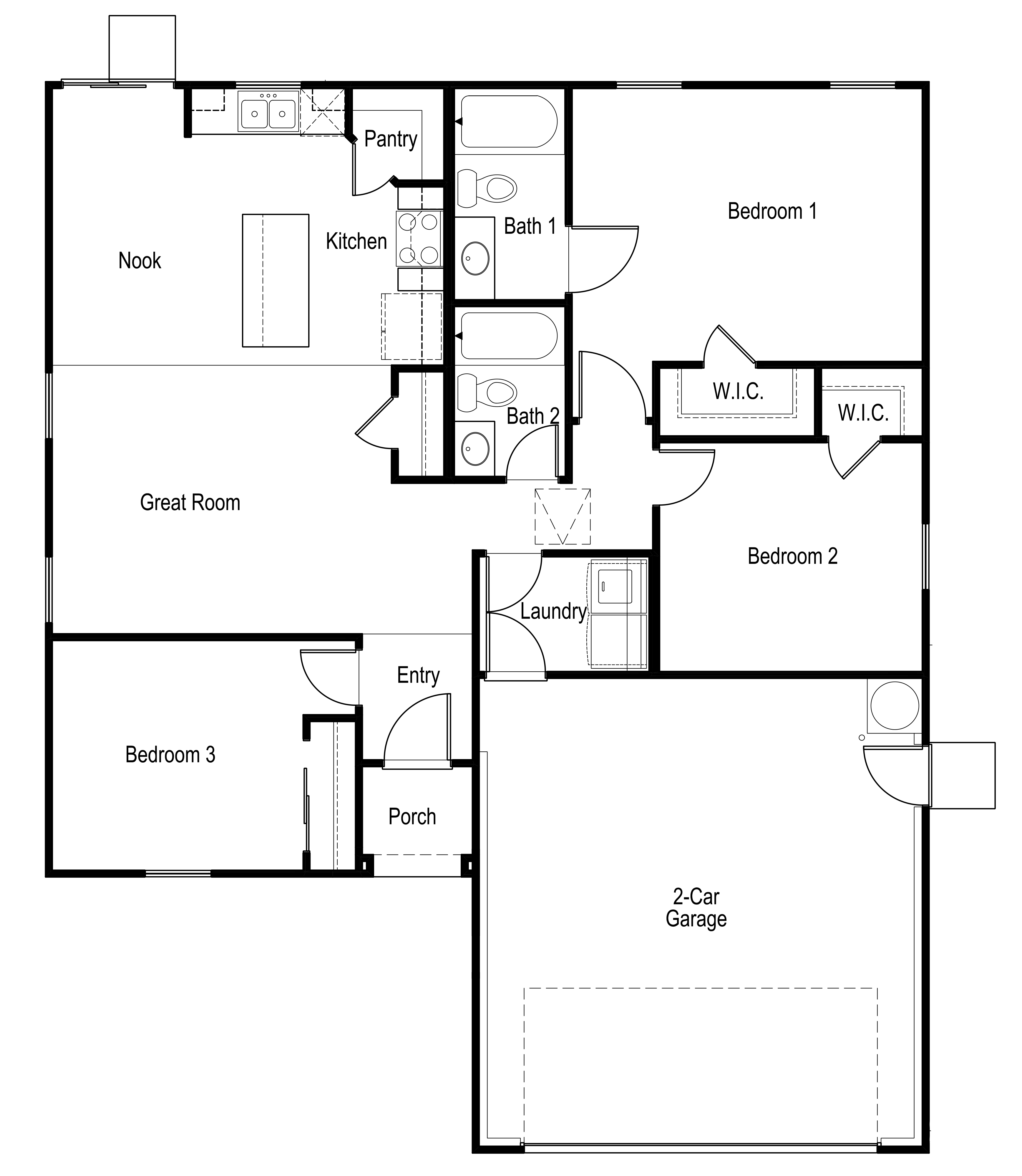Line drawing of a 1,230 square foot floorplan