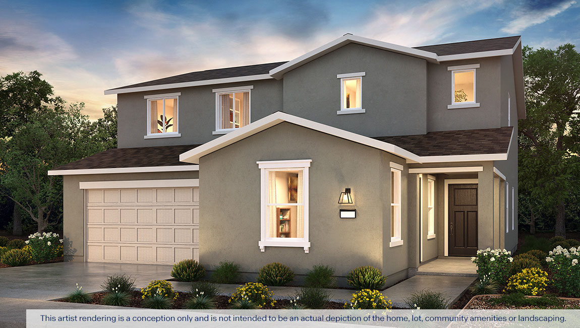 Exterior rendering of a two story Americana style home.