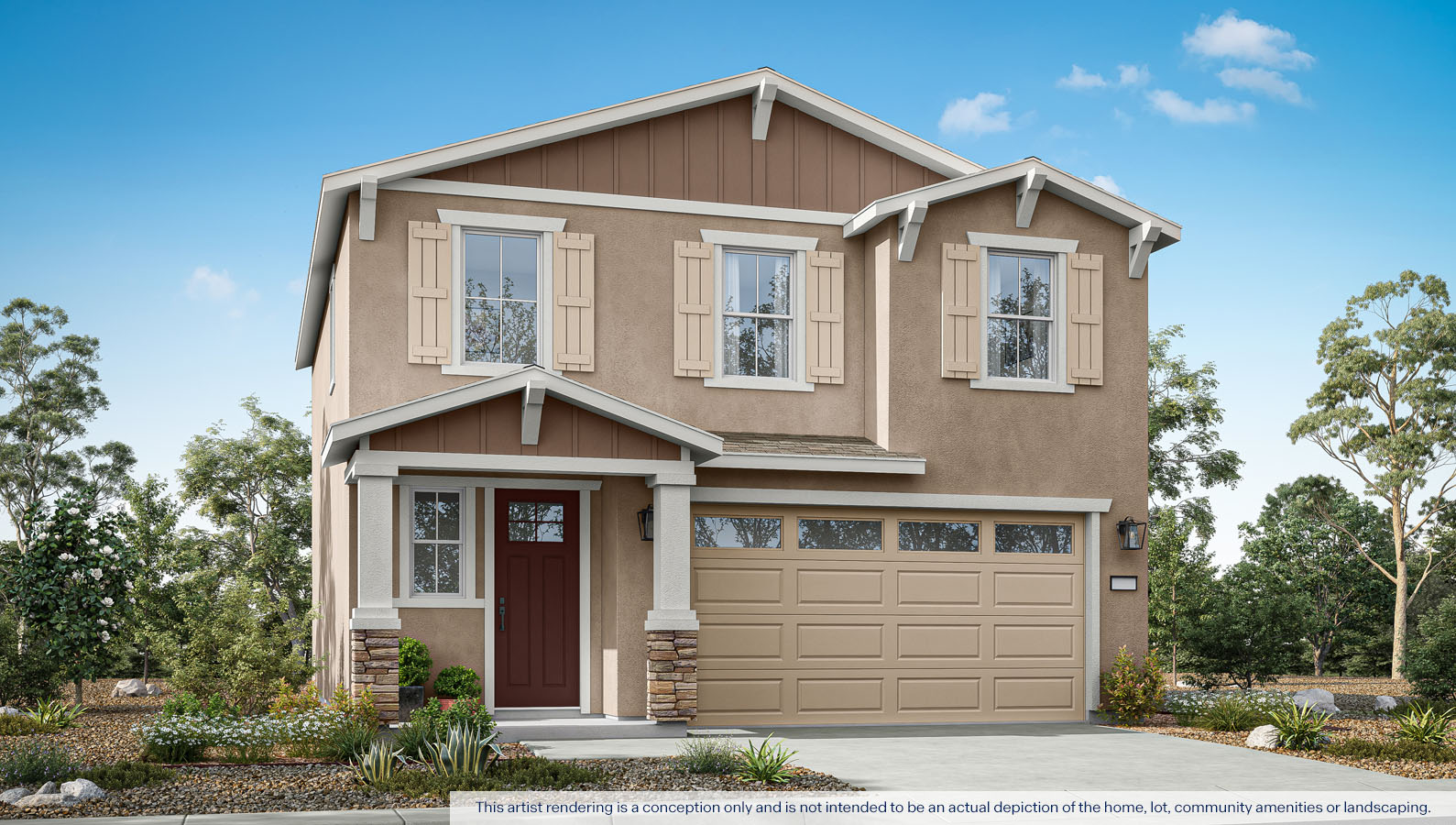 Exterior rendering of a two story Craftsman style home.