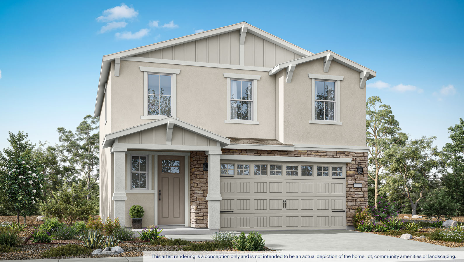 Exterior rendering of a two story Cottage style home.
