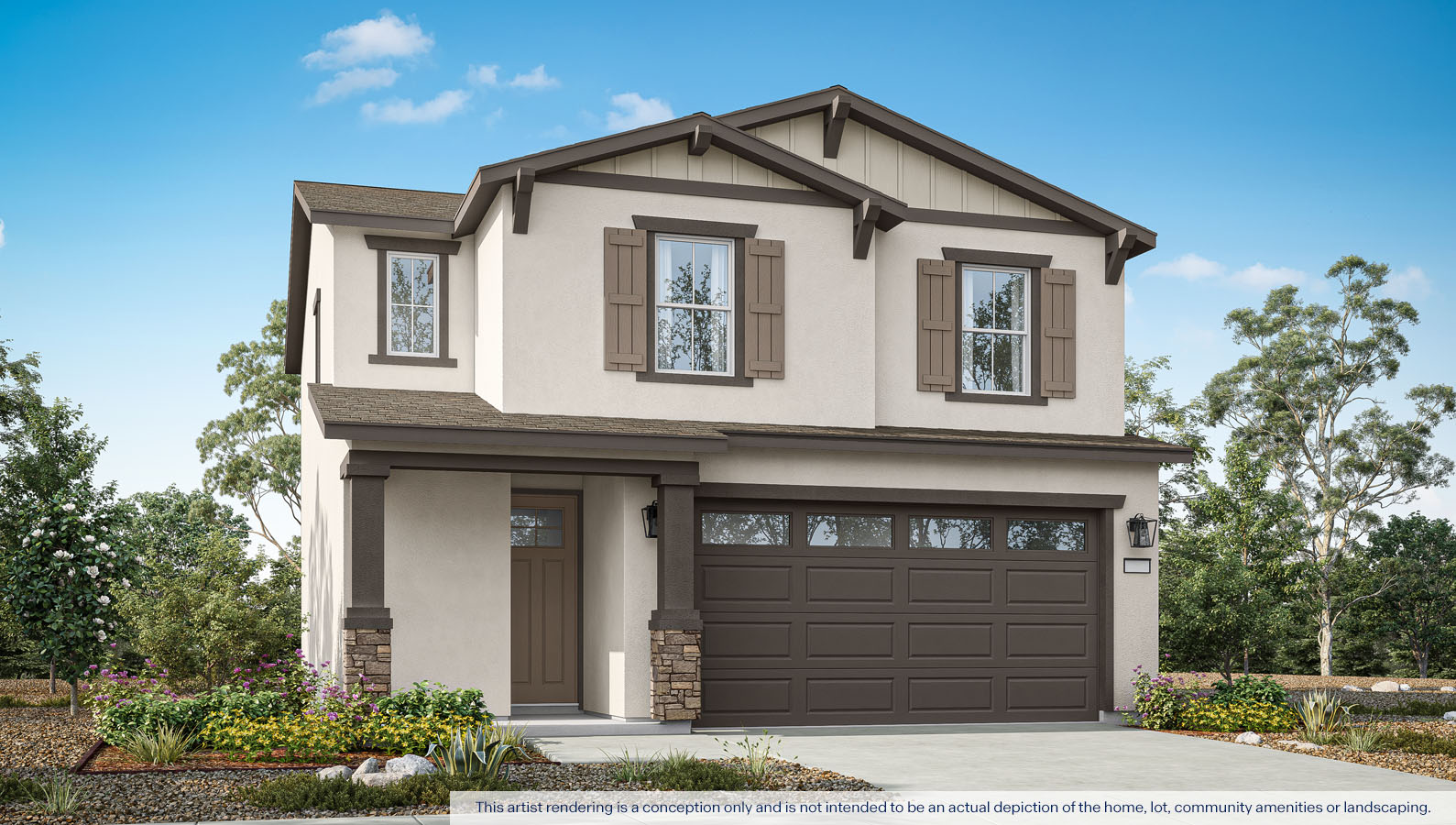 Exterior rendering of a two story Craftsman style home.