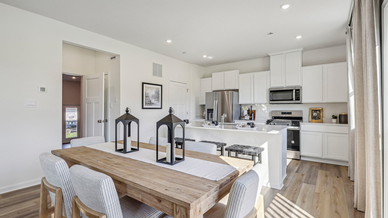 dining area into kitchen